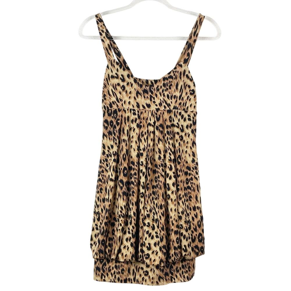 Forever 21 Y2K Women's Leopard Cheetah Animal Bubble Dress Size M 2000s Club